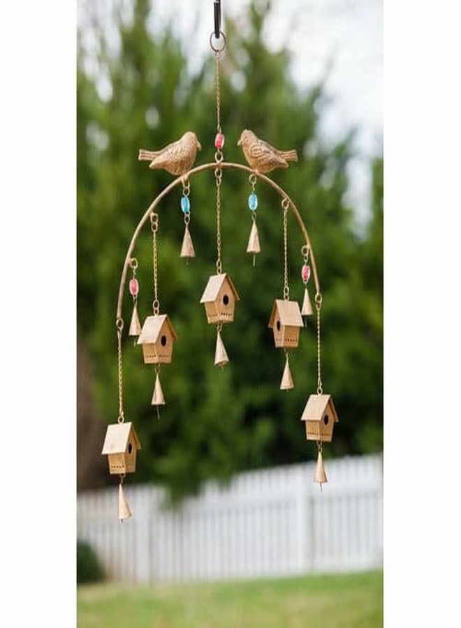 Crafties Art Golden Metal Wind Chimes Wall Hanging | Rustic Feng Shui Birdhouse Design for Positive Energy, Vastu & Home Decoration - Balcony, Bedroom, Living Room, Big Size Diwali Gift - Image 2